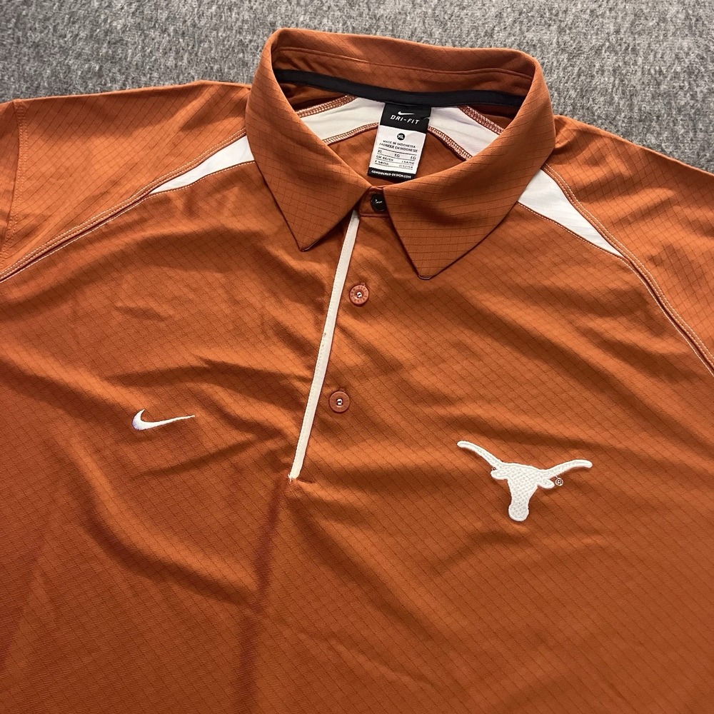 Nike Dri-Fit Texas UT Longhorns Polo Shirt Mens Size XL Vintage Metal Swoosh